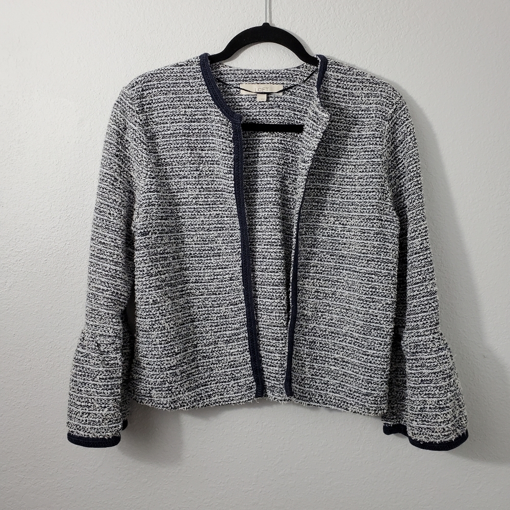 LOFT trumpet sleeve tweed blazer